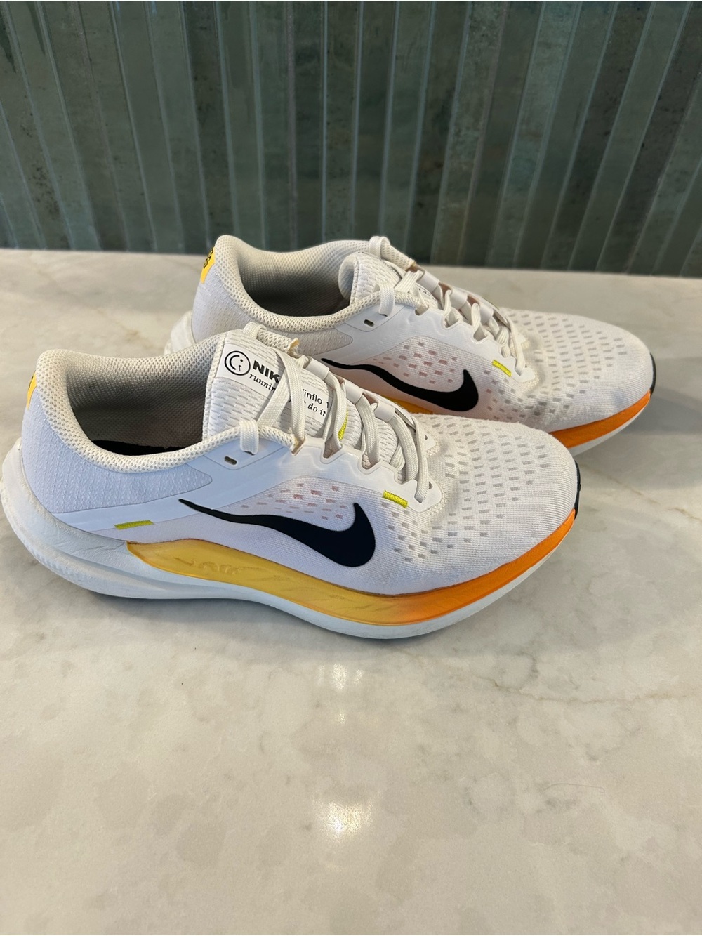 Nike Air Winflo 10 Women’s Running Shoes - White with Black and Yellow Accent